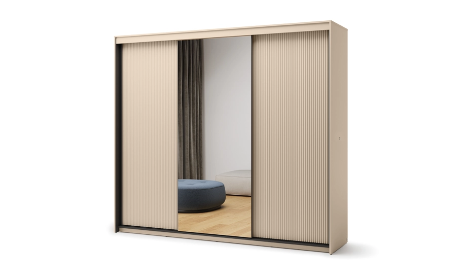 Шафа-купе 3д Trend TS-02 з дзеркалом та підсвіткою бежевий