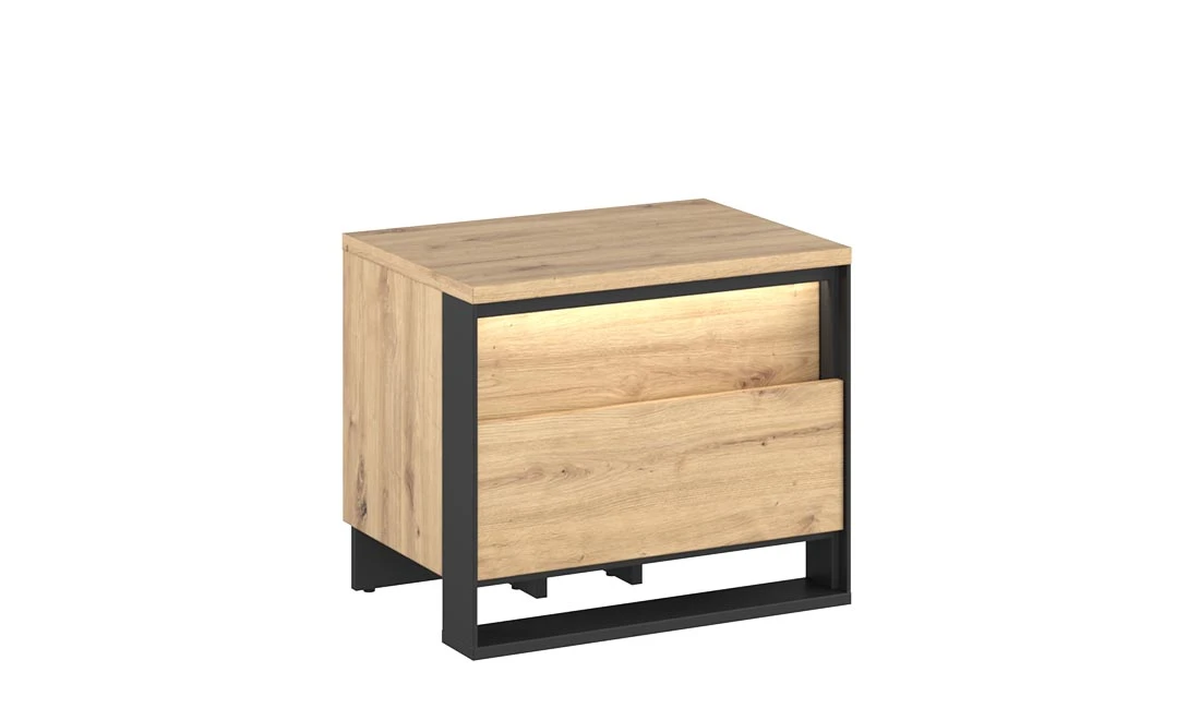 Тумба приліжкова 2ящ Квант дуб артизан/чорний з підсвіткою