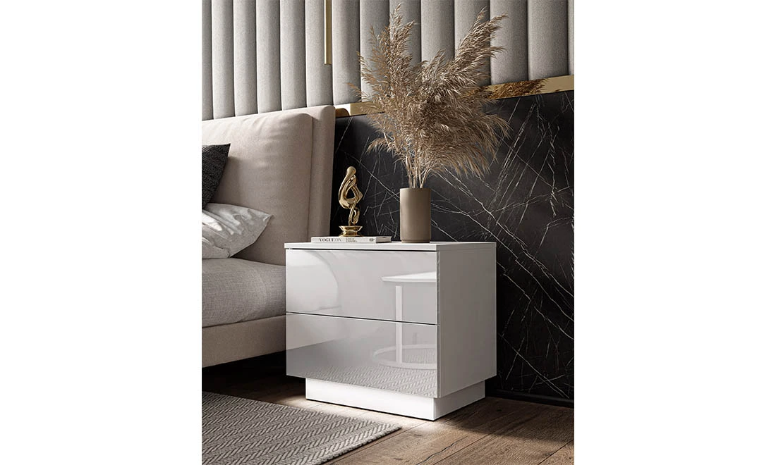 Тумба приліжкова Тіна 2Ш білий глянець з підсвіткою - 2