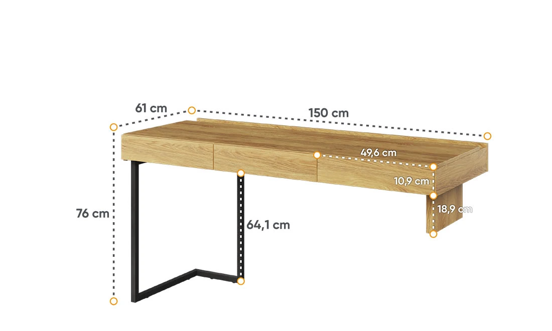 Стіл письмовий 3Ш Тін Флекс лівий/правий гікорі/чорний - 2