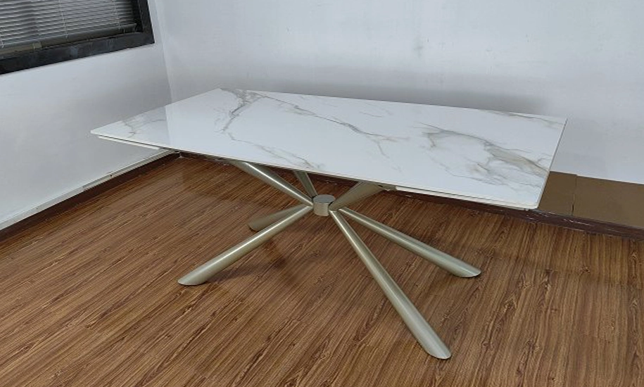 Стіл Рим обідній розкладний білий глянець 1800/2600x900x750 ноги шампань - 2