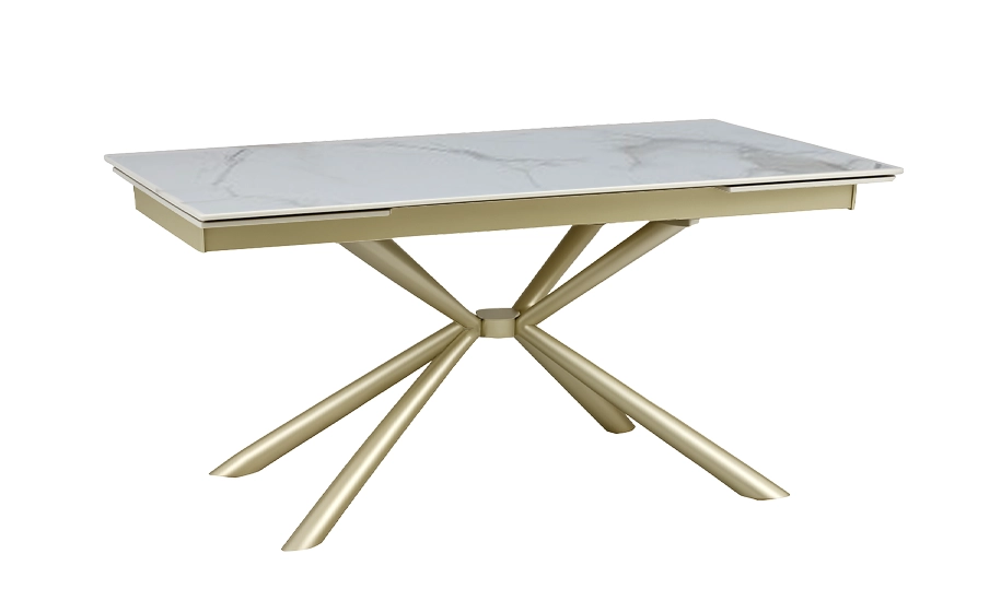 Стіл Рим обідній розкладний білий глянець 1800/2600x900x750 ноги шампань