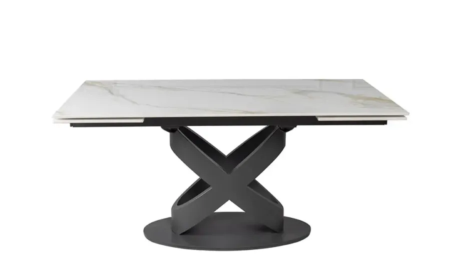 Стіл Річмонд обідній розкладний 1600/2400х900х750 молочний глянець чорні ноги - 2