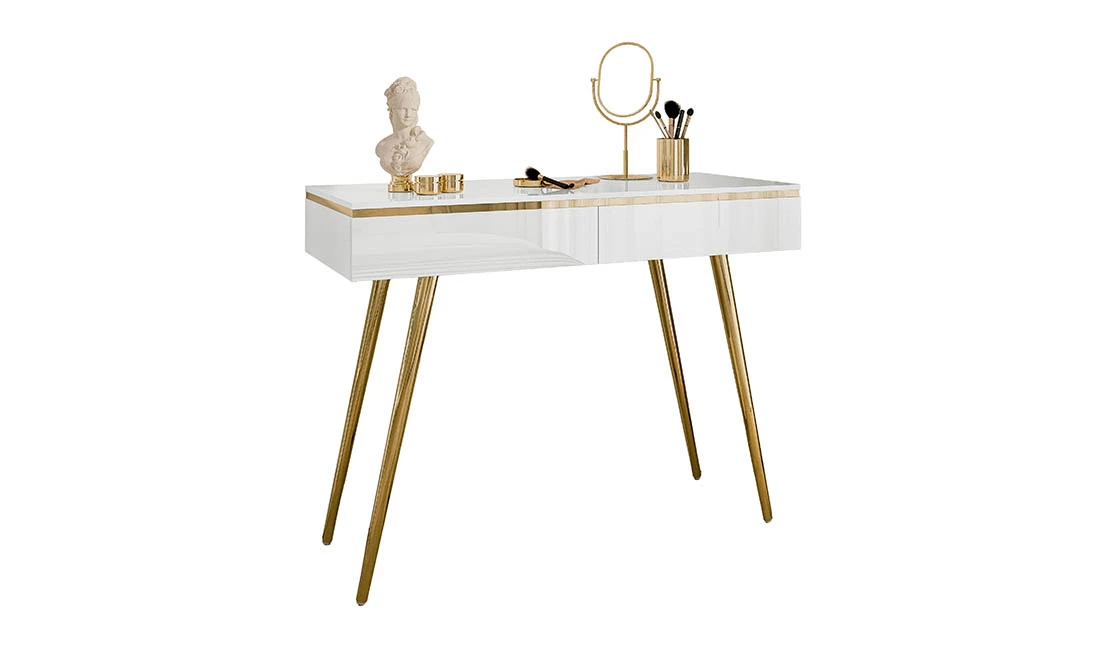 Стіл туалетний Моніка 2Ш білий глянець/золото - 2
