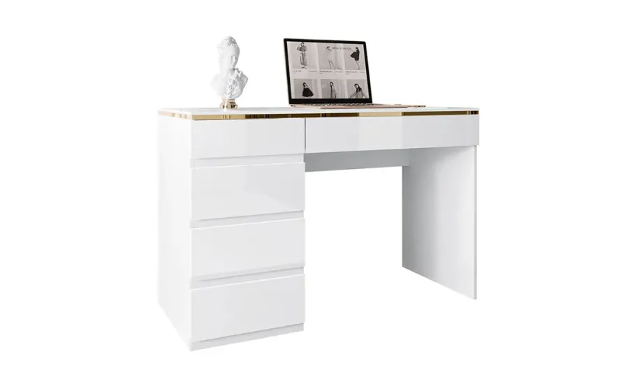 Стіл туалетний/письмовий Моніка 5Ш білий глянець/золото - 2