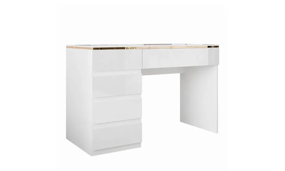 Стіл туалетний/письмовий Моніка 5Ш білий глянець/золото