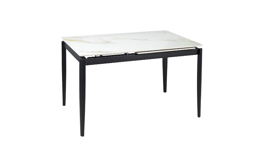 Стіл Хіт обідній розкладний 1200/1800х800х750 молочний глянець чорні ноги