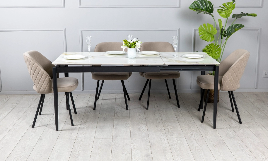 Стіл Хіт обідній розкладний 1200/1800х800х750 молочний глянець чорні ноги - 2