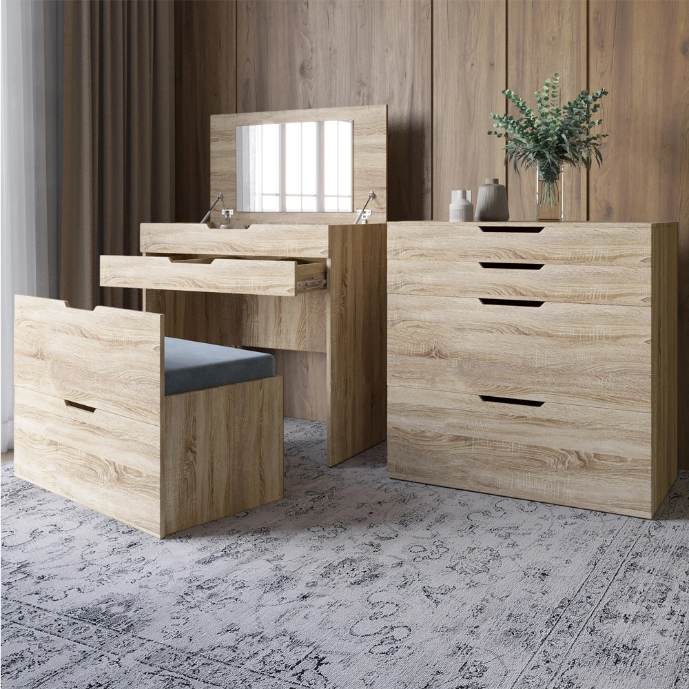 Комод-трюмо із дзеркалом, нішею під сидінням та шухлядою LION Азія Дуб Сонома (LION-041670)