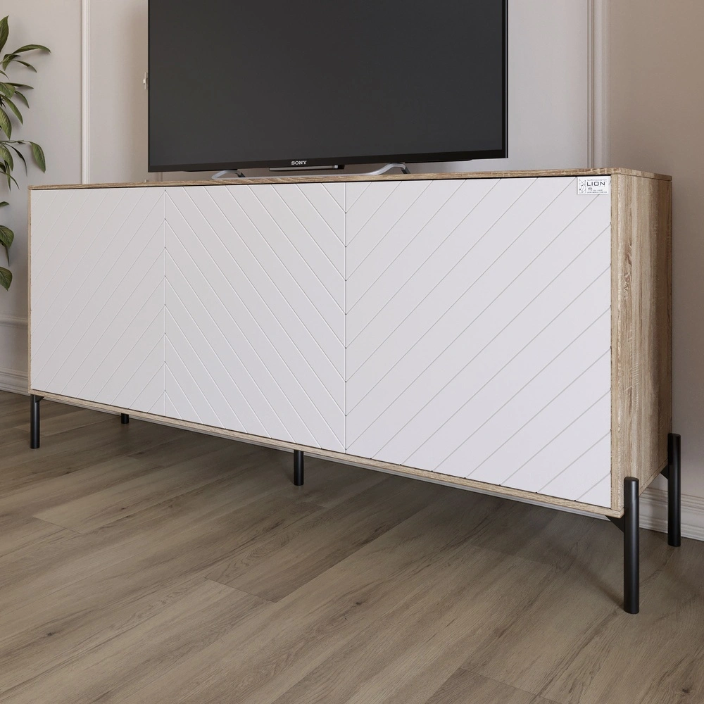 Тумба під телевізор із чорними металевими ніжками LION Амарант 168x40x76,5 см Дуб сонома трюфель/Біл