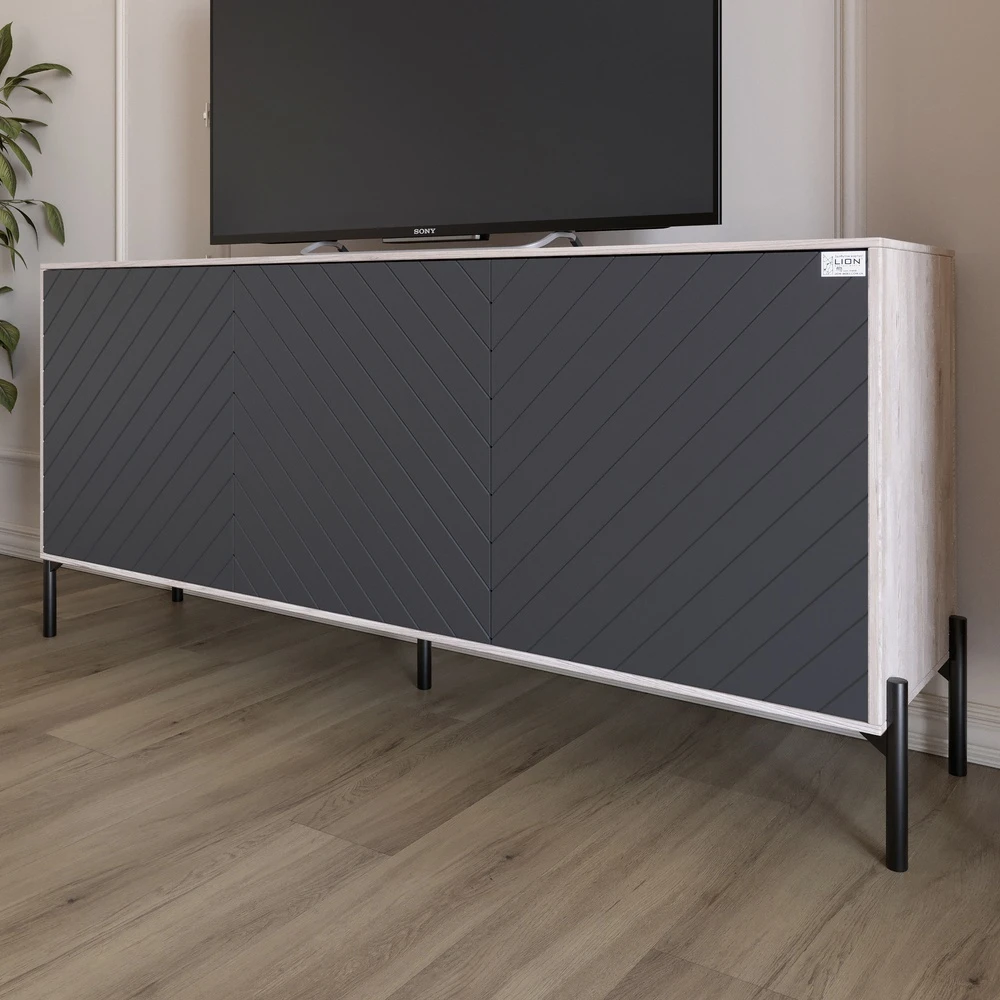 Тумба під телевізор із чорними металевими ніжками LION Амарант 168x40x76,5 см Самоа Димчастий/Графіт