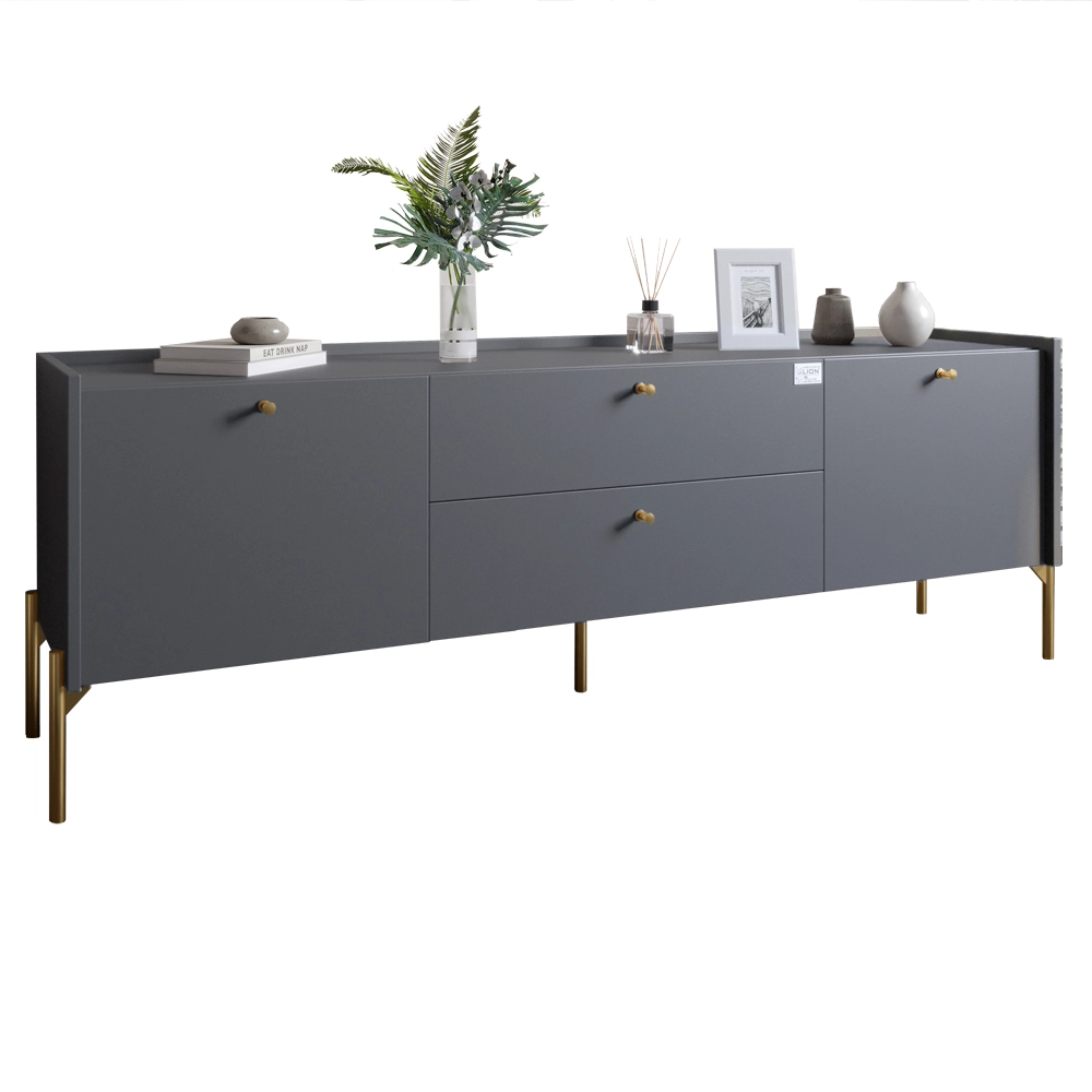 Тумба під телевізор з шухлядами LION Wood з золотими ніжками 180х50х40 см Антрацит (LION-043106) - 2