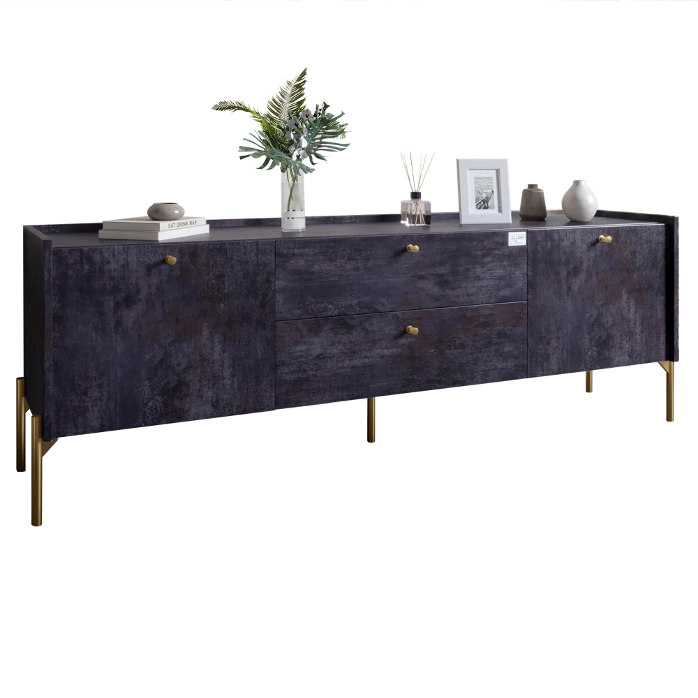 Тумба під телевізор з шухлядами LION Wood з золотими ніжками 180х50х40 см Бетон темний (LION-043110) - 2