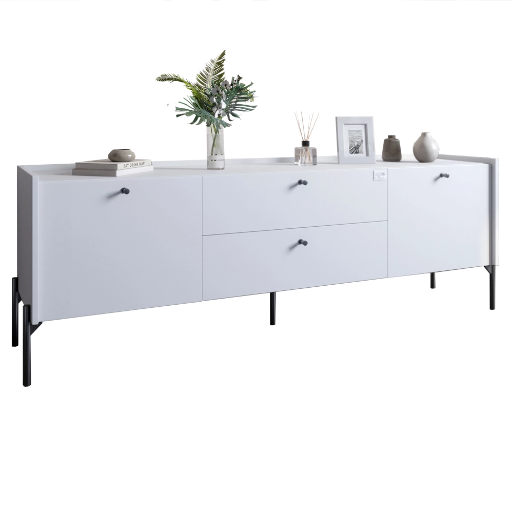 Тумба під телевізор з шухлядами LION Wood з чорними ніжками 180х50х40 см Німфея Альба (білий) (LION- - 2