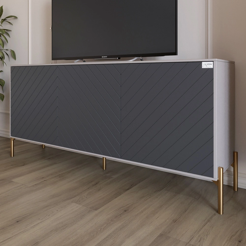 Тумба під телевізор із золотими металевими ніжками LION Амарант 168x40x76,5 см Кашемір/Графітовий (L