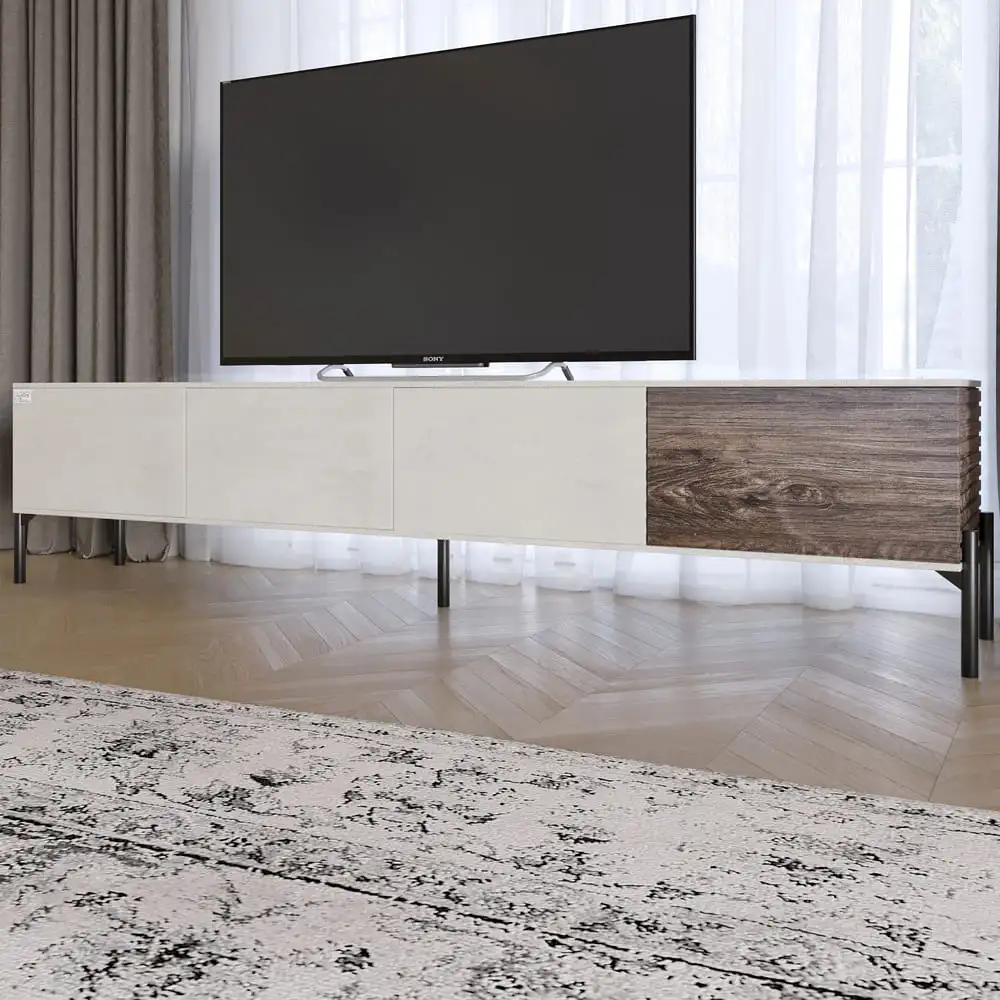 Тумба під телевізор на чорних металевих ніжках LION Грей Бетон Style/Дерево (LION-042518)