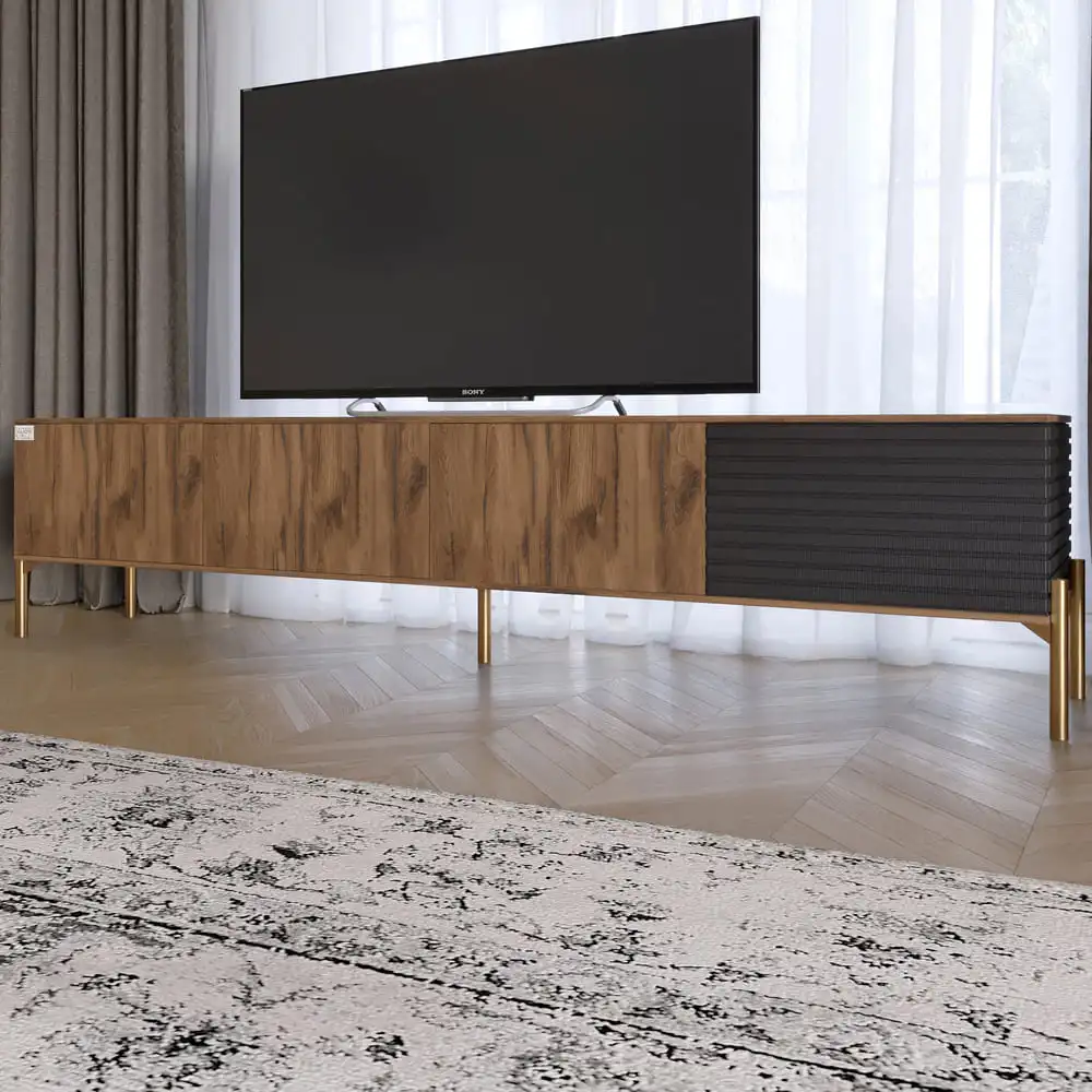 Тумба під телевізор на золотих металевих ніжках LION Грей Дуб Ліворно/Асфальт (LION-042493)