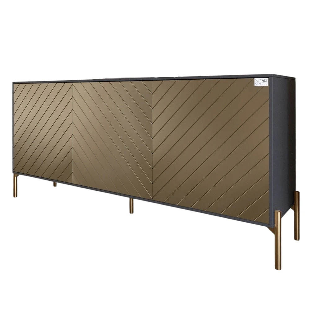 Тумба під телевізор із золотими металевими ніжками LION Амарант 168x40x76,5 см Антрацит/Перламутрови - 2