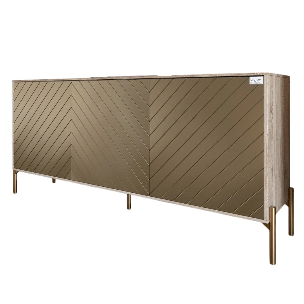 Тумба під телевізор із золотими металевими ніжками LION Амарант 168x40x76,5 см Дуб сонома/Перламутро - 2