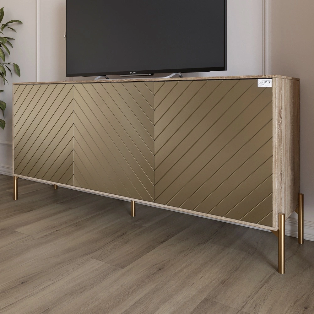 Тумба під телевізор із золотими металевими ніжками LION Амарант 168x40x76,5 см Дуб сонома трюфель/Пе