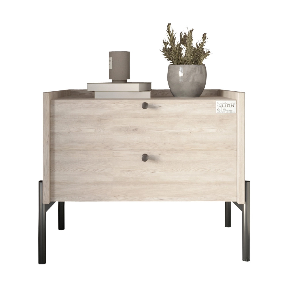 Тумба приліжкова LION Wood з двома шухлядами Самоа Димчастий (чорні ножки) (LION-041361) - 2