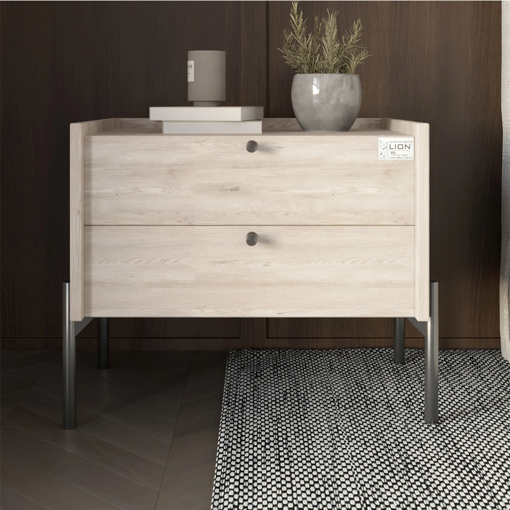 Тумба приліжкова LION Wood з двома шухлядами Самоа Димчастий (чорні ножки) (LION-041361)