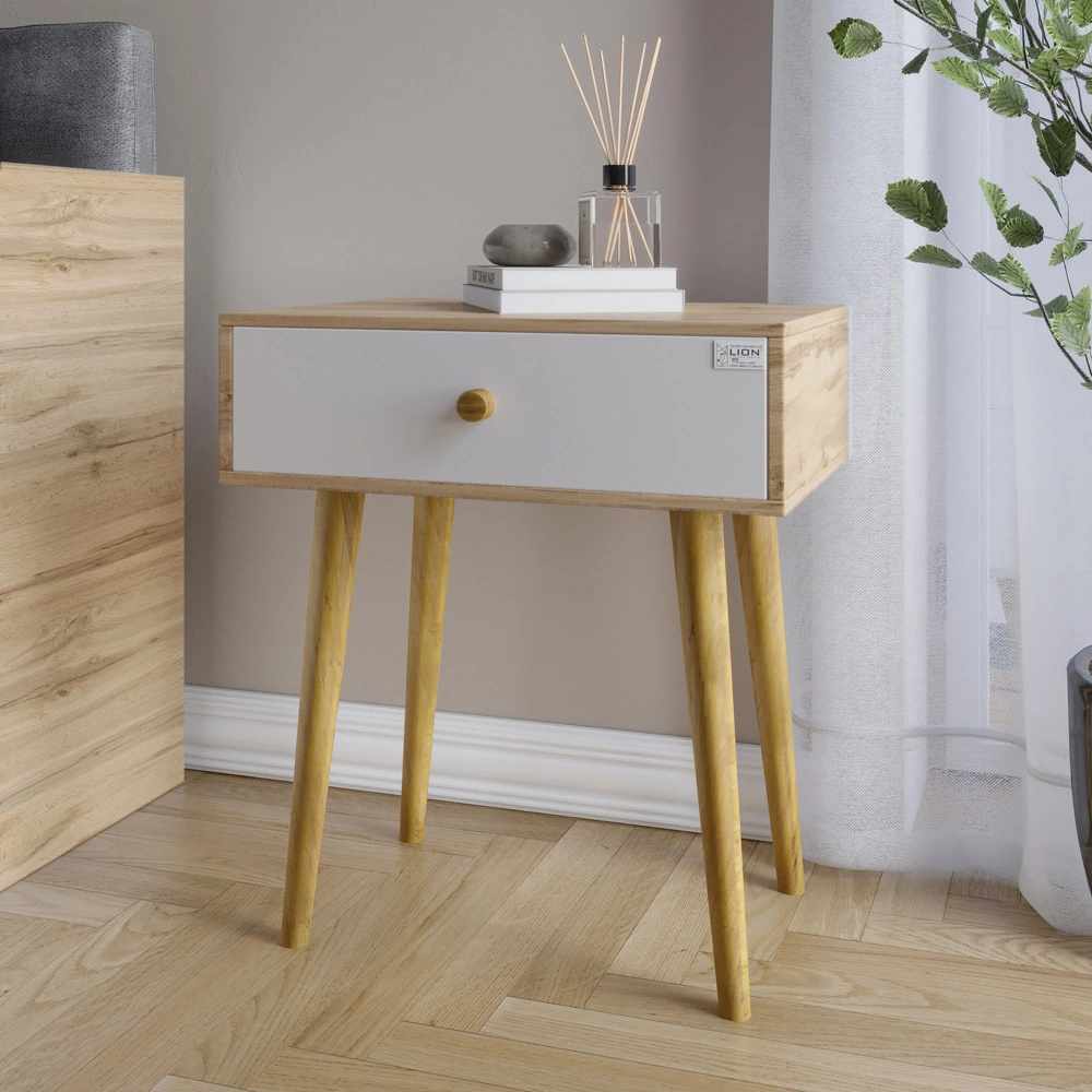 Тумба приліжкова LION Хьюге-4 Дуб Аппалачі/Німфея Альба (білий) (LION-041019)