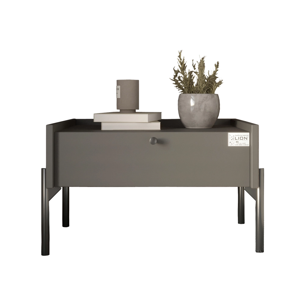 Тумба приліжкова LION Wood з однією шухлядою Антрацит (чорні ножки) (LION-041305) - 2