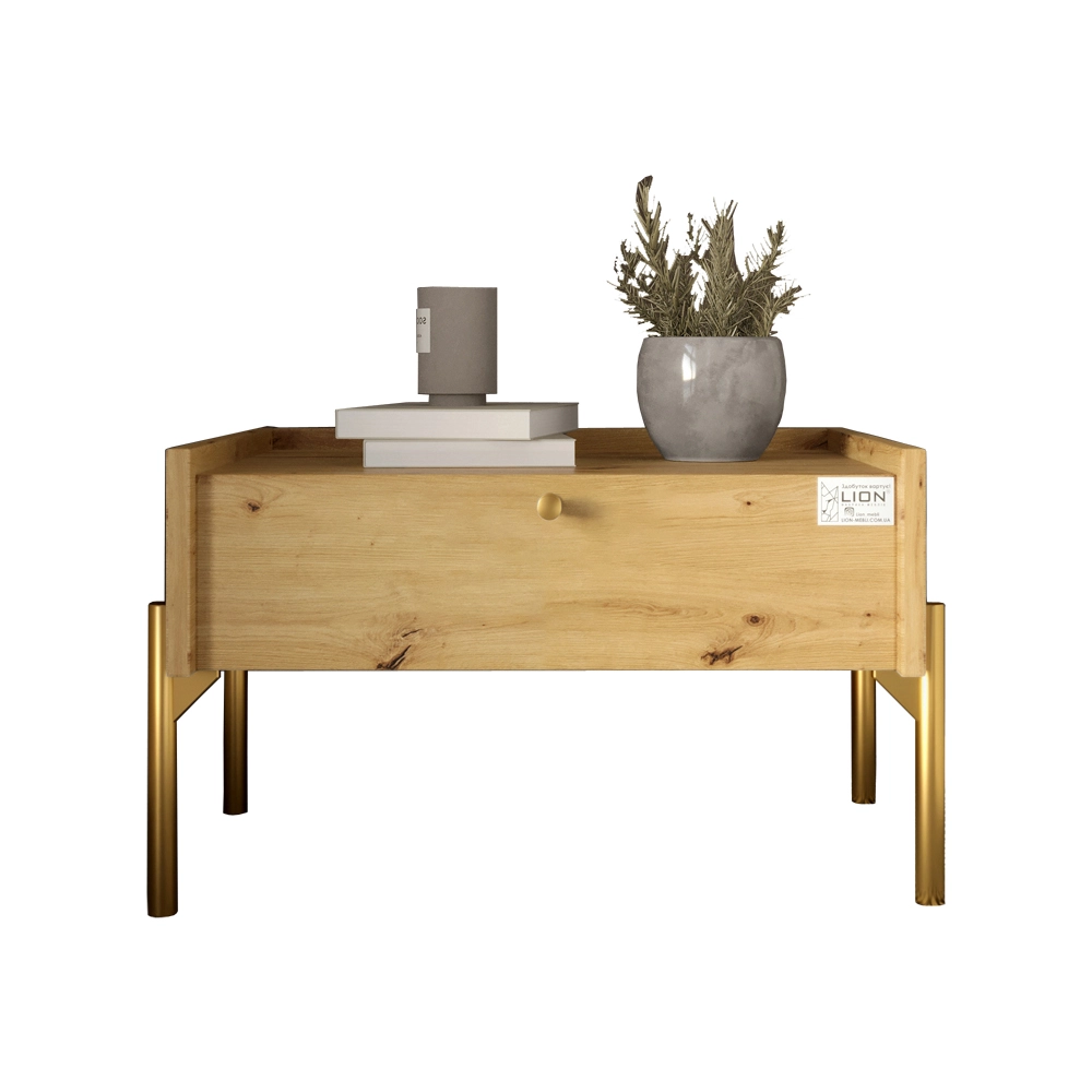 Тумба приліжкова LION Wood з однією шухлядою Дуб Артизан (золоті ножки) (LION-041316) - 2
