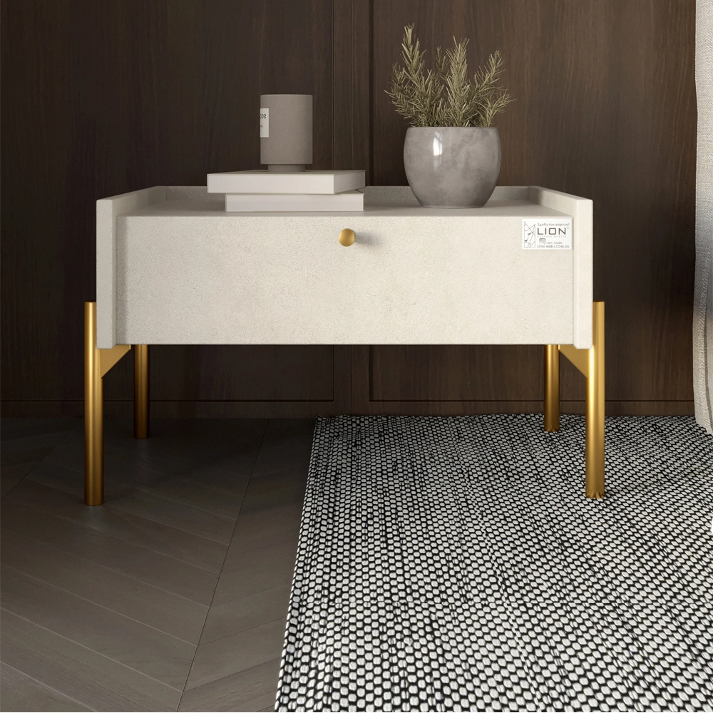 Тумба приліжкова LION Wood з однією шухлядою Бетон style (золоті ножки) (LION-041308)