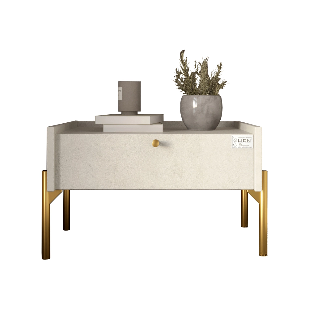 Тумба приліжкова LION Wood з однією шухлядою Бетон style (золоті ножки) (LION-041308) - 2