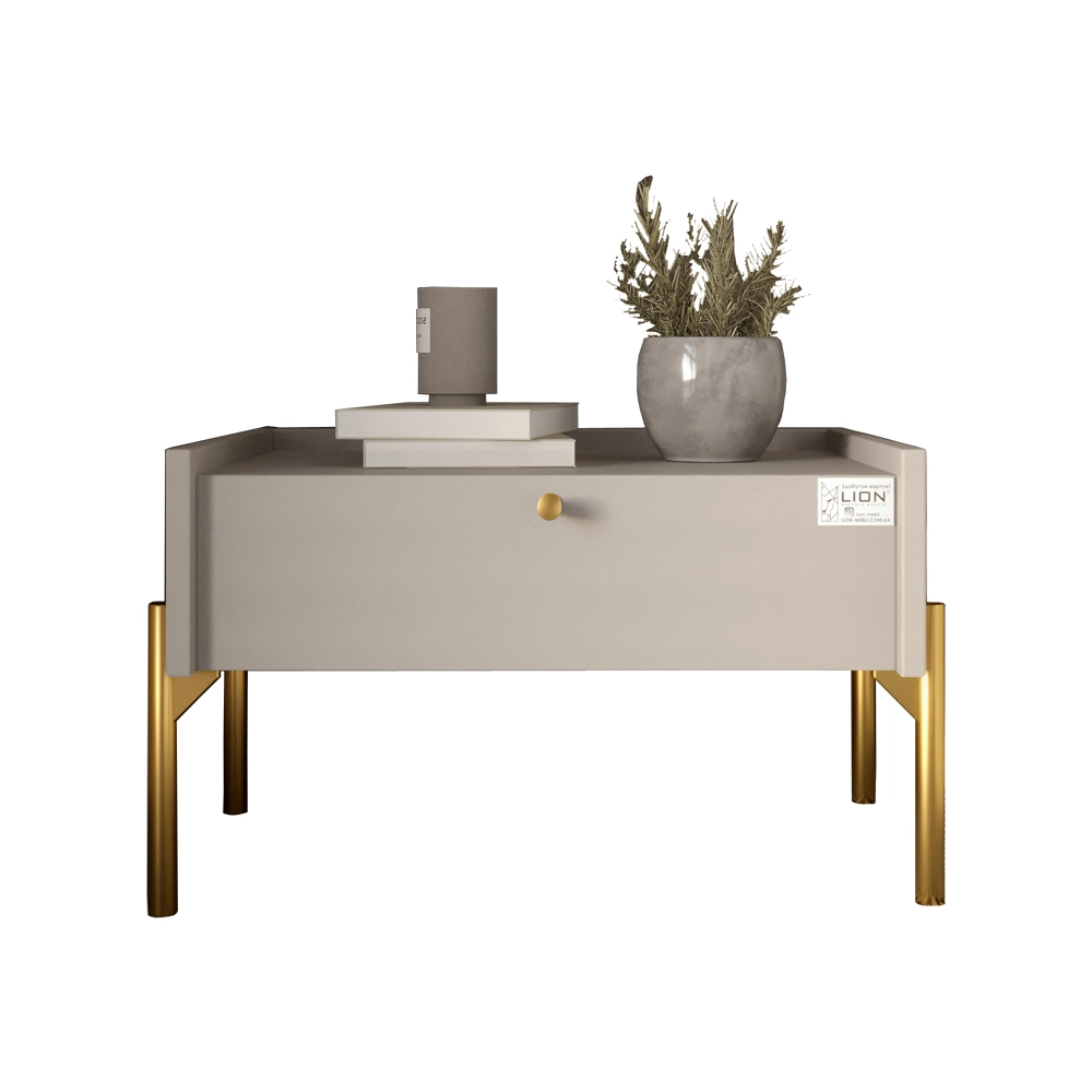 Тумба приліжкова LION Wood з однією шухлядою Кашемір (золоті ножки) (LION-041324) - 2