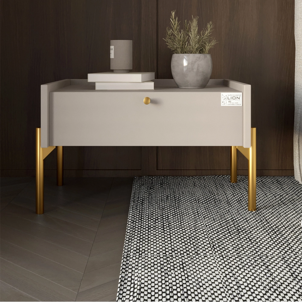 Тумба приліжкова LION Wood з однією шухлядою Кашемір (золоті ножки) (LION-041324)