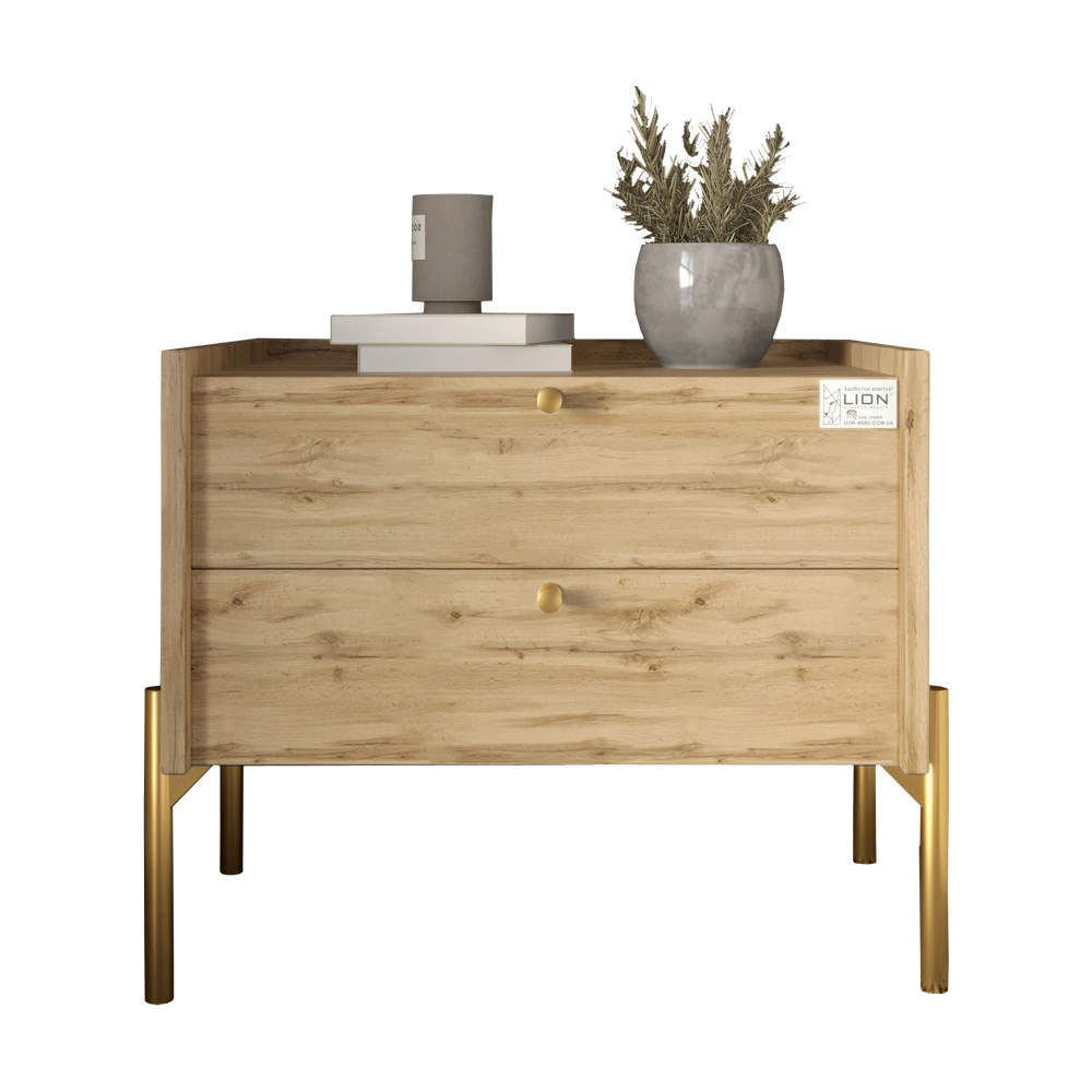 Тумба приліжкова LION Wood з двома шухлядами Дуб Артизан (золоті ножки) (LION-041347) - 2