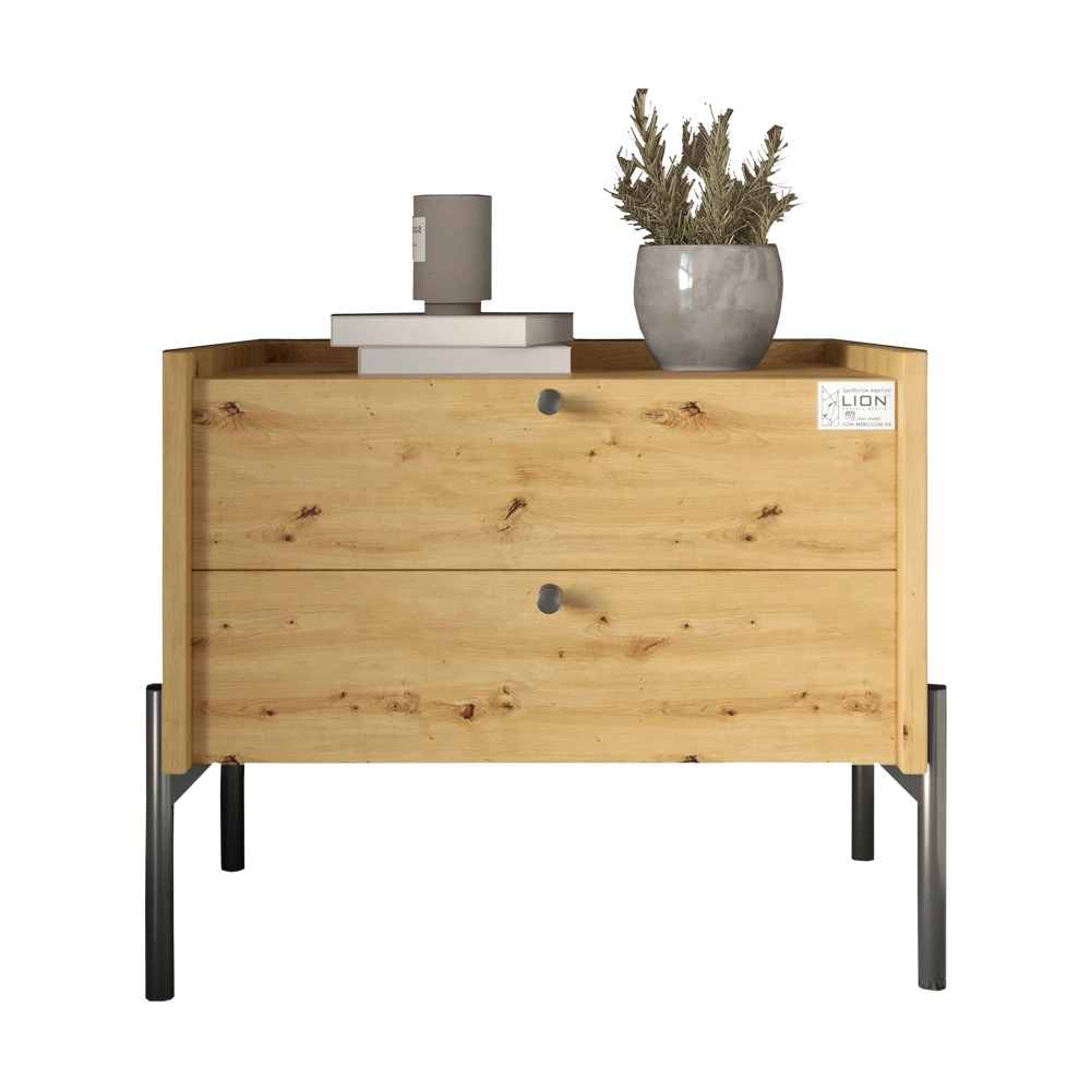 Тумба приліжкова LION Wood з двома шухлядами Дуб Артизан (чорні ножки) (LION-041348) - 2