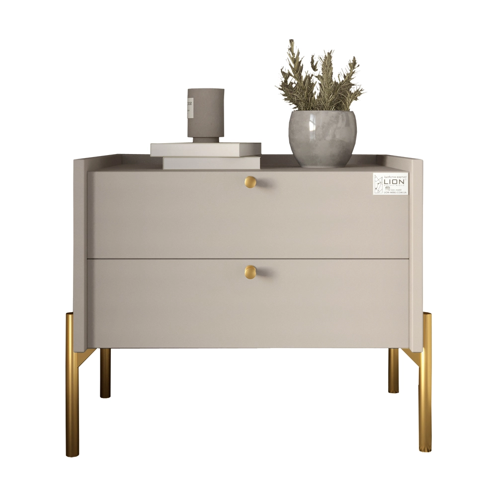 Тумба приліжкова LION Wood з двома шухлядами Кашемір (золоті ножки) (LION-041355) ТОП - 2
