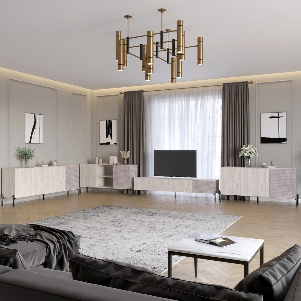 Комплект модульний для вітальні LION Грей 4 елементи з чорними металевими ніжками Самоа Димчастий/Ка