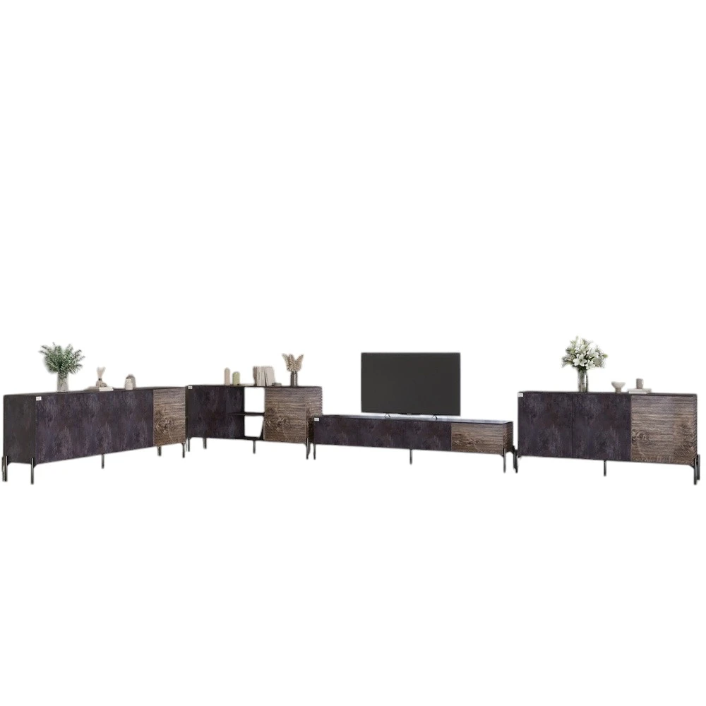 Комплект модульний для вітальні LION Грей 4 елементи з чорними металевими ніжками Бетон темний/Дерев - 2