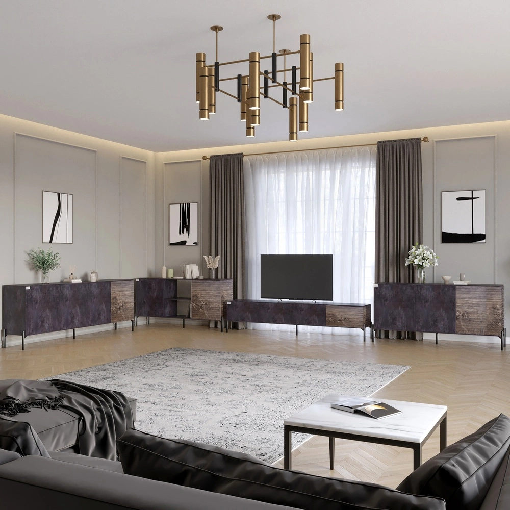 Комплект модульний для вітальні LION Грей 4 елементи з чорними металевими ніжками Бетон темний/Дерев