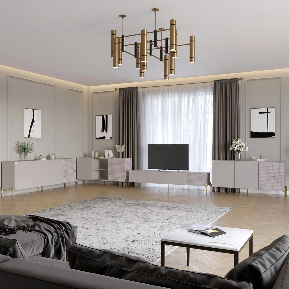 Комплект модульний для вітальні LION Грей 4 елементи з золотими металевими ніжками Кашемір/Камінь (L