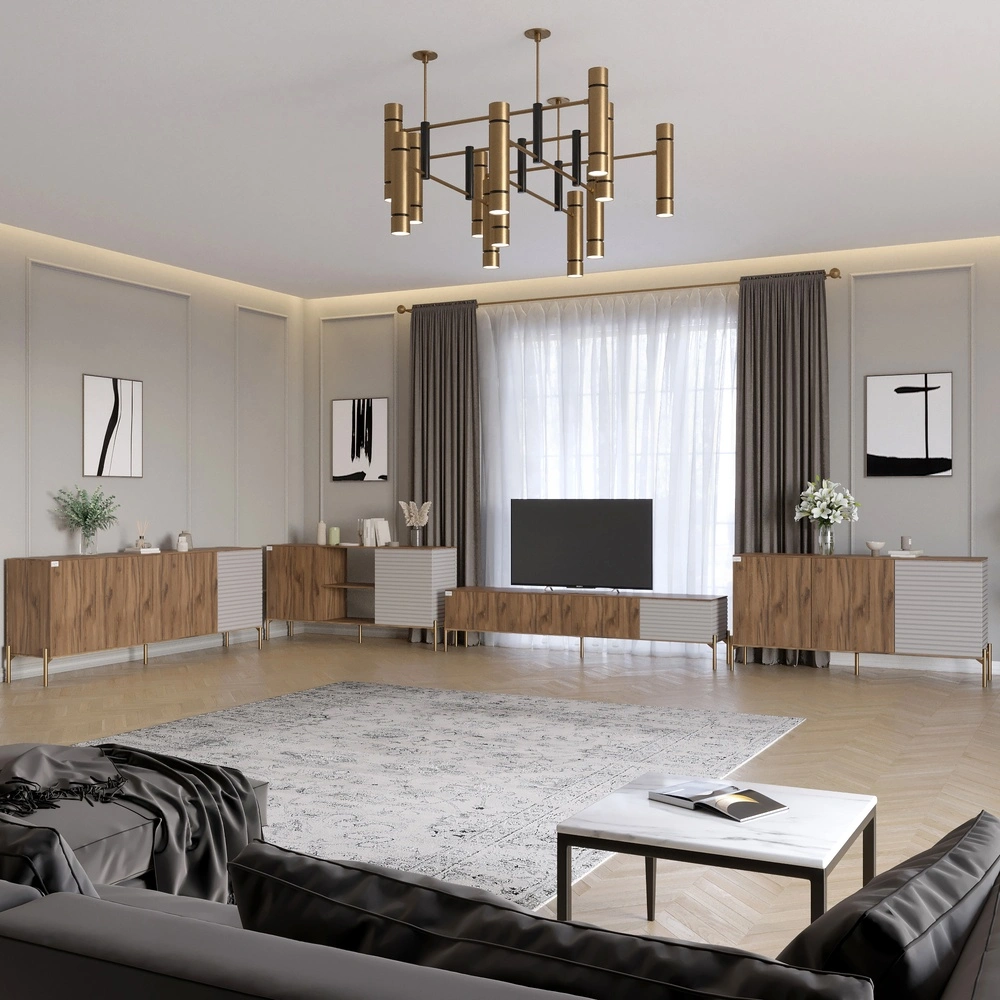 Комплект модульний для вітальні LION Грей 4 елементи з золотими металевими ніжками Дуб Ліворно/Кашем