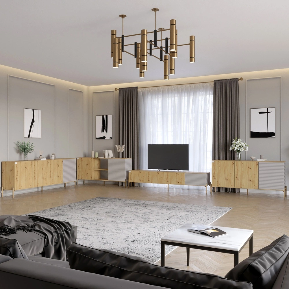 Комплект модульний для вітальні LION Грей 4 елементи з золотими металевими ніжками Дуб Артизан/Кашем