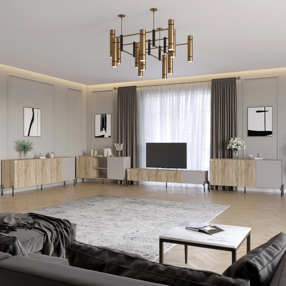 Комплект модульний для вітальні LION Грей 4 елементи з чорними металевими ніжками Дуб сонома трюфель