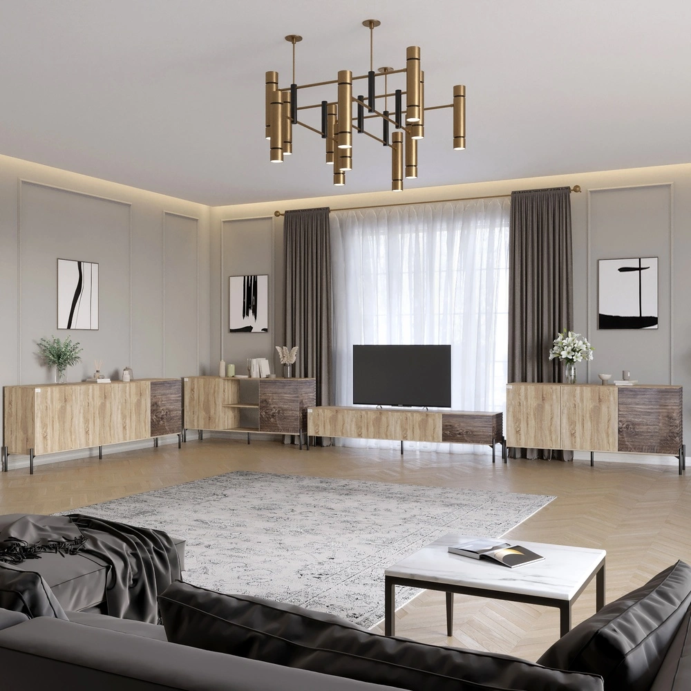 Комплект модульний для вітальні LION Грей 4 елементи з чорними металевими ніжками Дуб сонома/Дерево