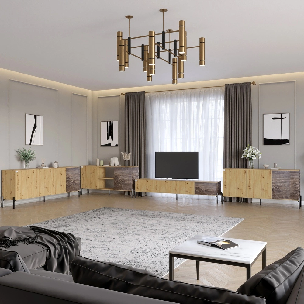 Комплект модульний для вітальні LION Грей 4 елементи з чорними металевими ніжками Дуб Артизан/Дерево