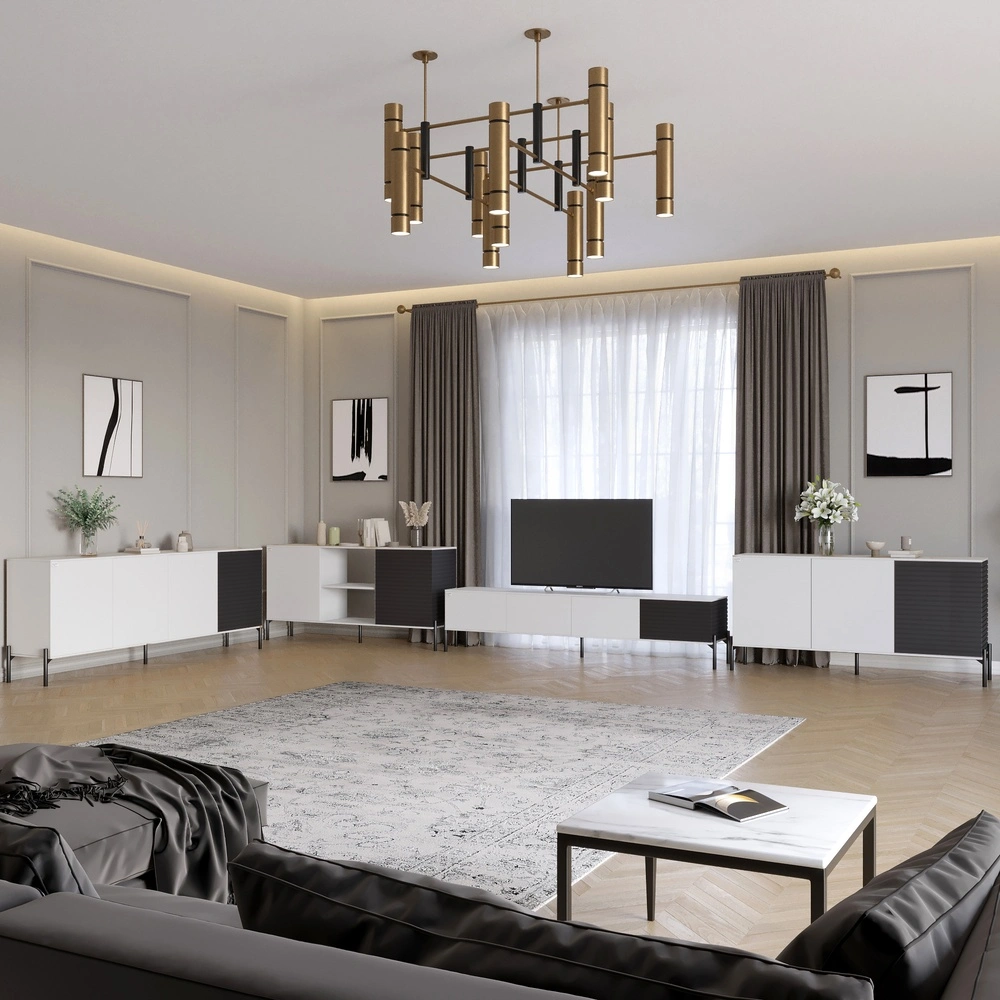 Комплект модульний для вітальні LION Грей 4 елементи з чорними металевими ніжками Німфея Альба (біли