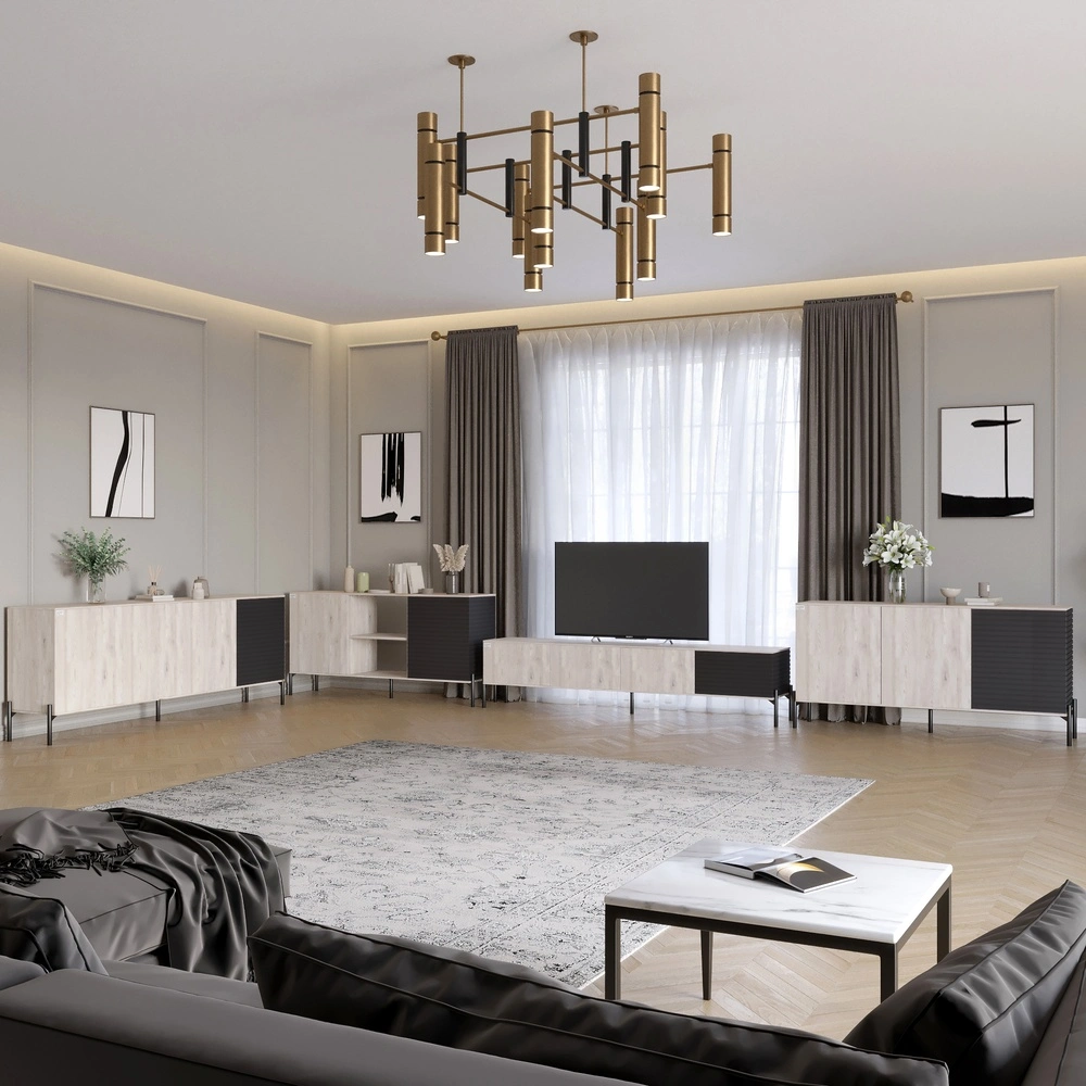 Комплект модульний для вітальні LION Грей 4 елементи з чорними металевими ніжками Самоа Димчастий/Ас