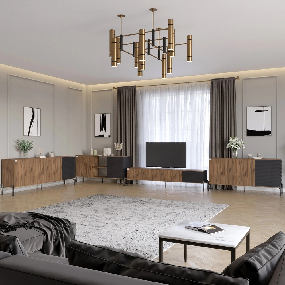 Комплект модульний для вітальні LION Грей 4 елементи з чорними металевими ніжками Дуб Ліворно/Асфаль