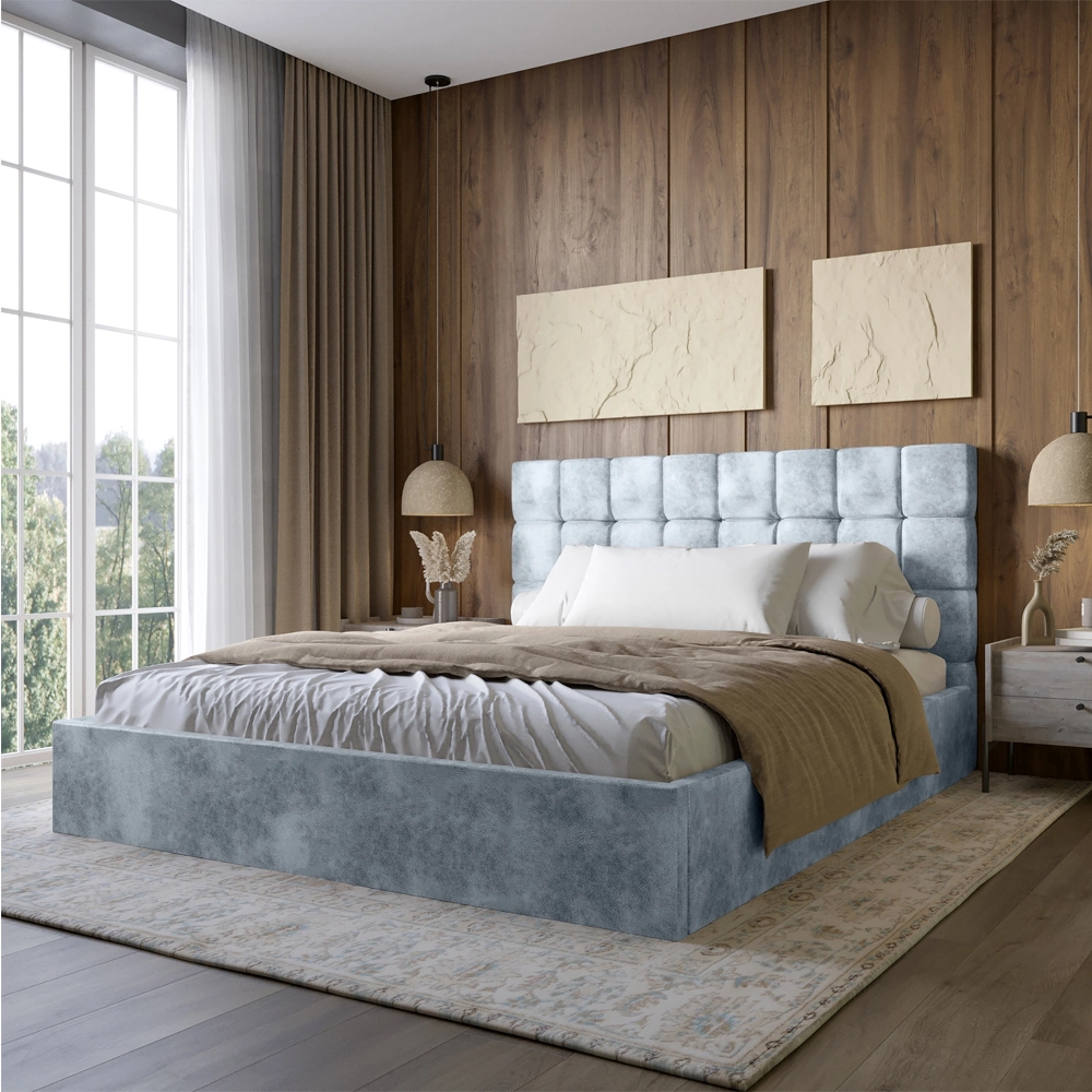 Двоспальне дерев'яне ліжко з м'яким узголів'ям і підйомним механізмом LION Піксі Silk 301 (Димчастий