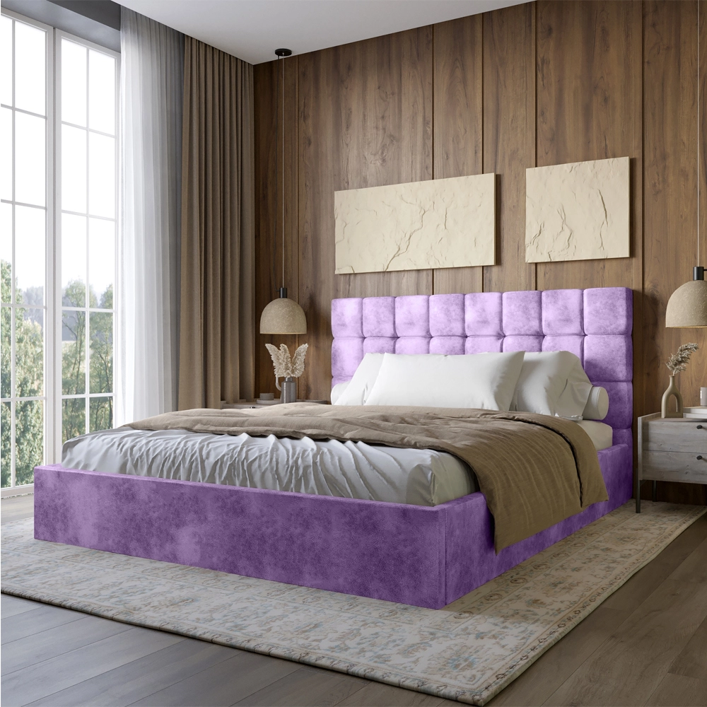 Двоспальне дерев'яне ліжко з м'яким узголів'ям LION Піксі Silk 401 (Лавандовий) 180х200 см (LION-044